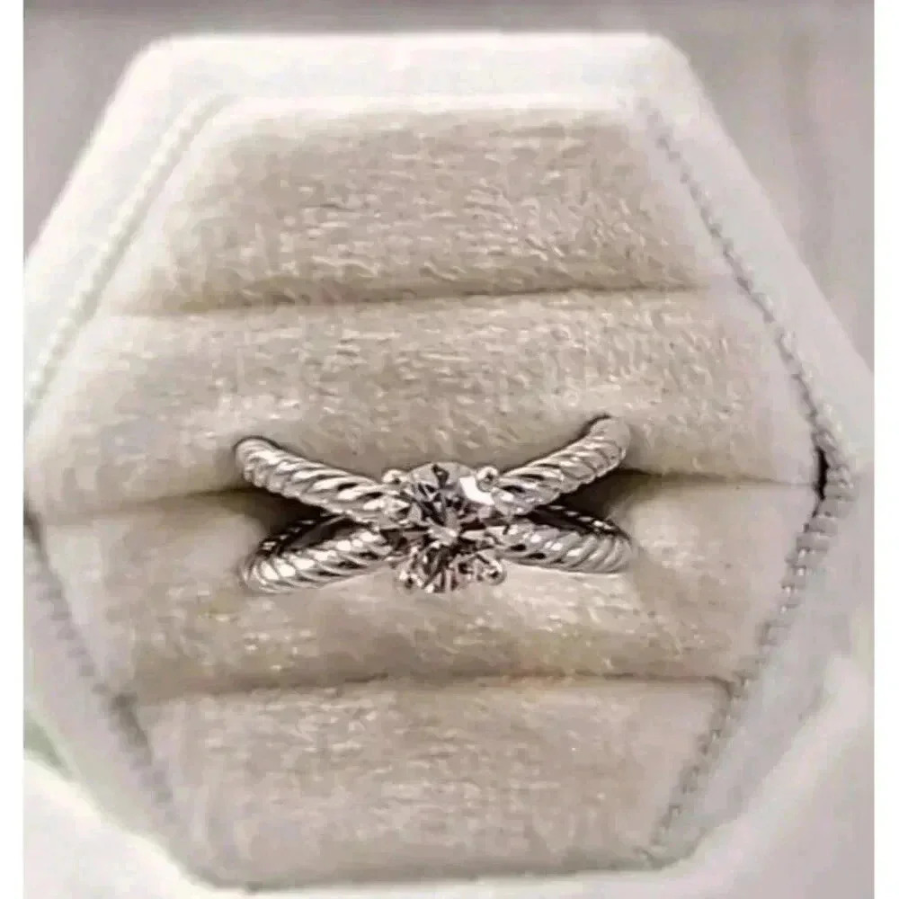 David Yurman Platinum Crossover Cable 1.00ct GIA Round Diamond Engagement Ring - Picture 10 of 12